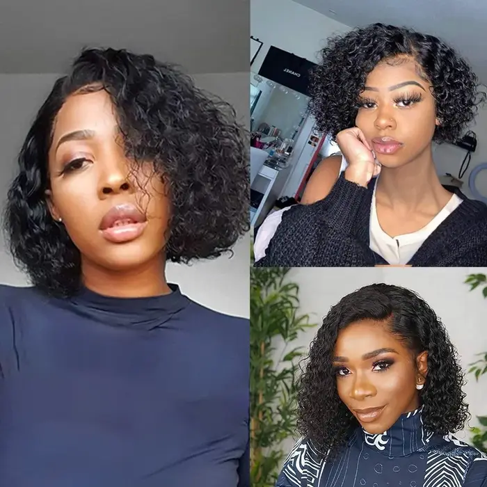 Perruque courte bob coupe pixie en cheveux humains