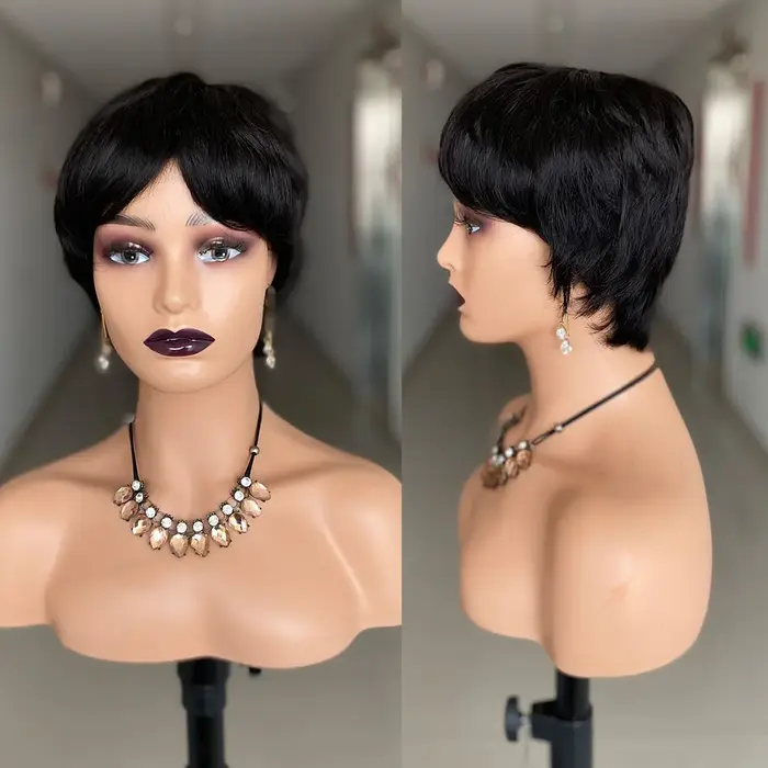 Perruque courte coupe lutin cheveux humains prêt à porter perruques de cheveux humains brésiliens po