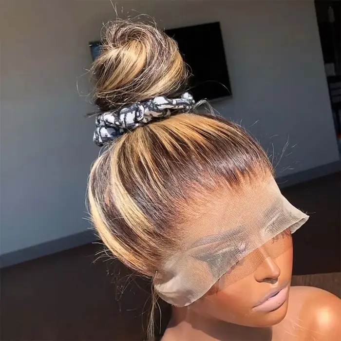 P4/27 miel blond 34 pouces droite dentelle avant perruques mettre en évidence sans colle perruque ch