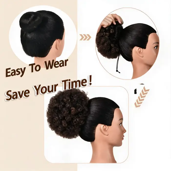Chignon afro bouclé, queue de cheval synthétique courte et crépue pour femme, extensions de chignon afro bouclé avec cordon de serrage
