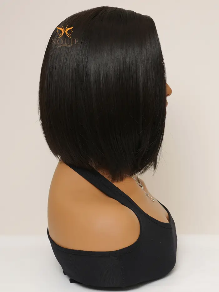Perruque Synthétique Courte en Fibre Chimique pour Femme, Cheveux Bruns Noirs, Style Bob, Doux et Mi