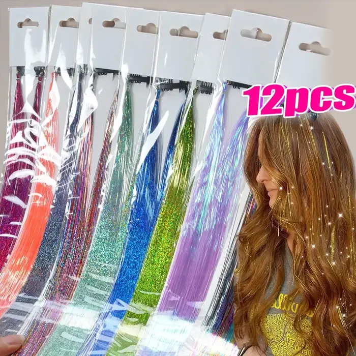 Extensions de cheveux en soie arc-en-ciel scintillantes pour femmes