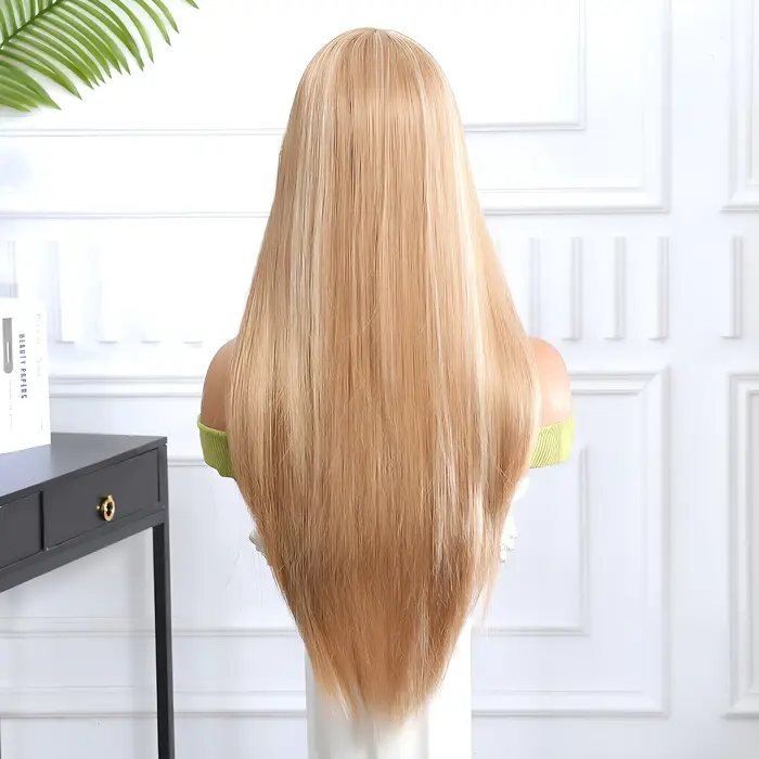 Perruque synthétique dorée avec style long et raide