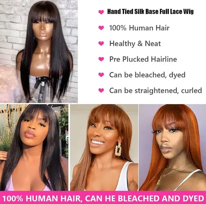 Perruque Full Lace Wig naturelle soyeuse avec frange