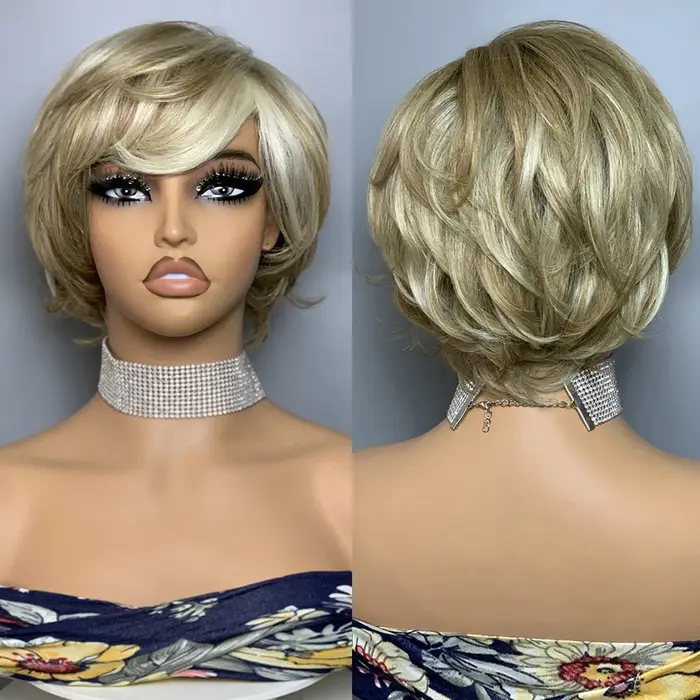 Perruque en cheveux humains ondulés sans lacet F8/60 #