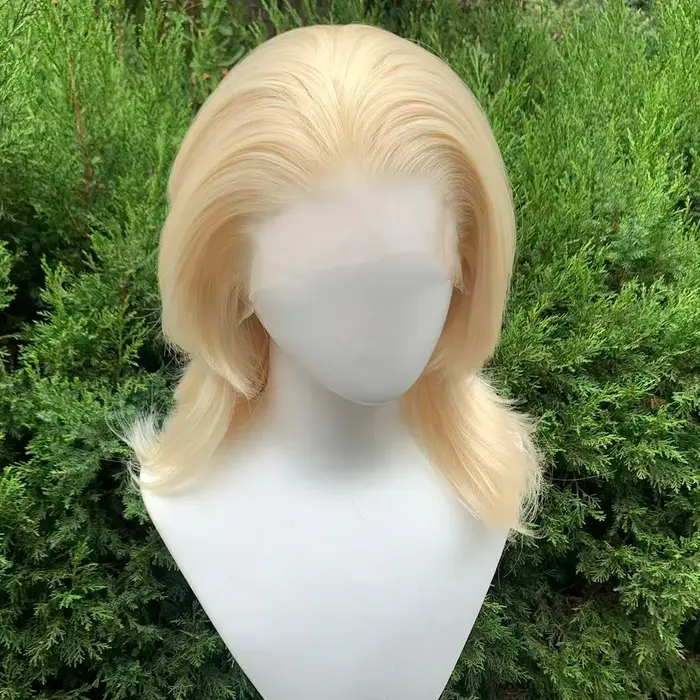 Perruque courte blonde en mulet synthétique 13×4 avec dentelle frontale pour femmes