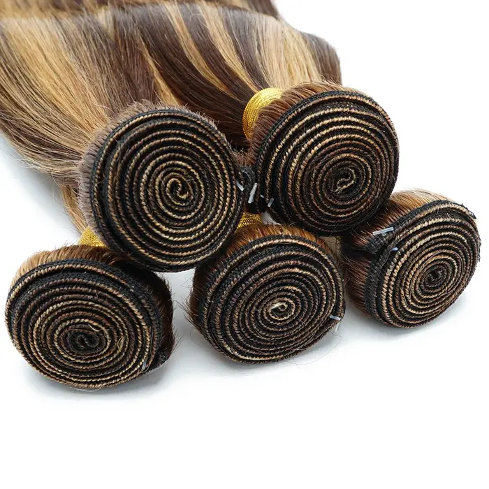 60 grammes P4/27 mettre en évidence les paquets de cheveux humains 10 à 22 pouces pré-coloré brun blond Extensions