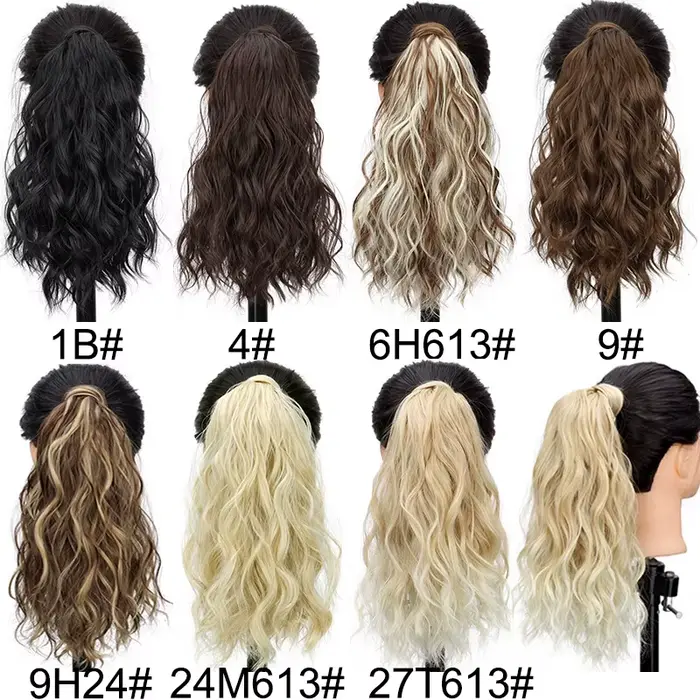 Réinitialisation rond bouclé synthétique pour femme, extension de faux cheveux, queue de cheval blon