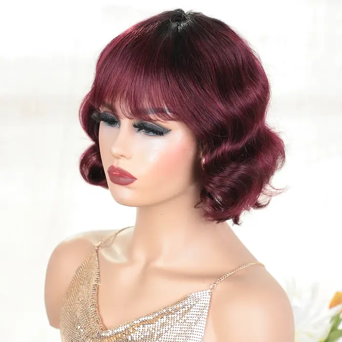 Perruques de cheveux humains Pixie Bob Cut avec frange pour femme