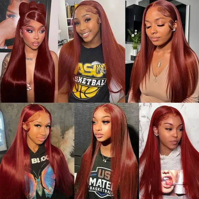 # Mèches brésiliennes 100% naturelles lisses, brun Auburn, avec Lace Frontal Closure transparente HD, Extension de cheveux vierges, 33
