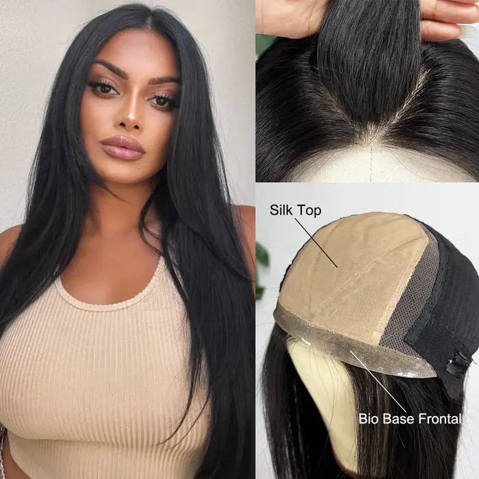 Perruque 100% Cheveux Humains Naturels avec Base en Soie et PU Bio