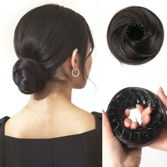 Chignon synthétique à clipser, texture lisse, effet désordonné, extensions de chignon, clips élastiq