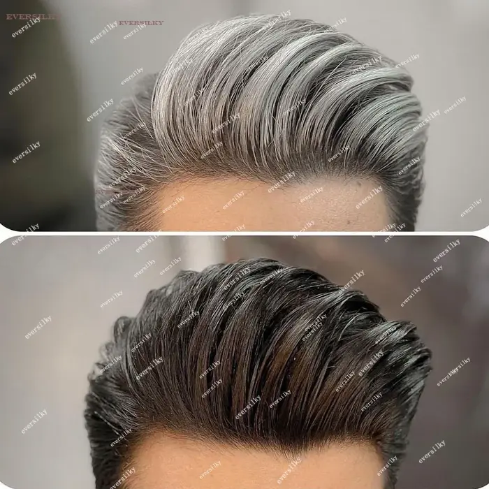 Ligne de cheveux Super naturelle 1B80 1B65 gris blond homme 100% cheveux humains Microskin Durable m