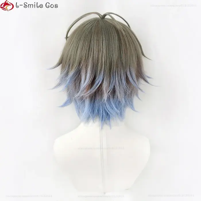 Haute qualité VTuber NIJISANJI Luxiem Ike Eveland Cosplay perruque gris brun dégradé bleu clair résistant à la chaleur synthétique cheveux perruques