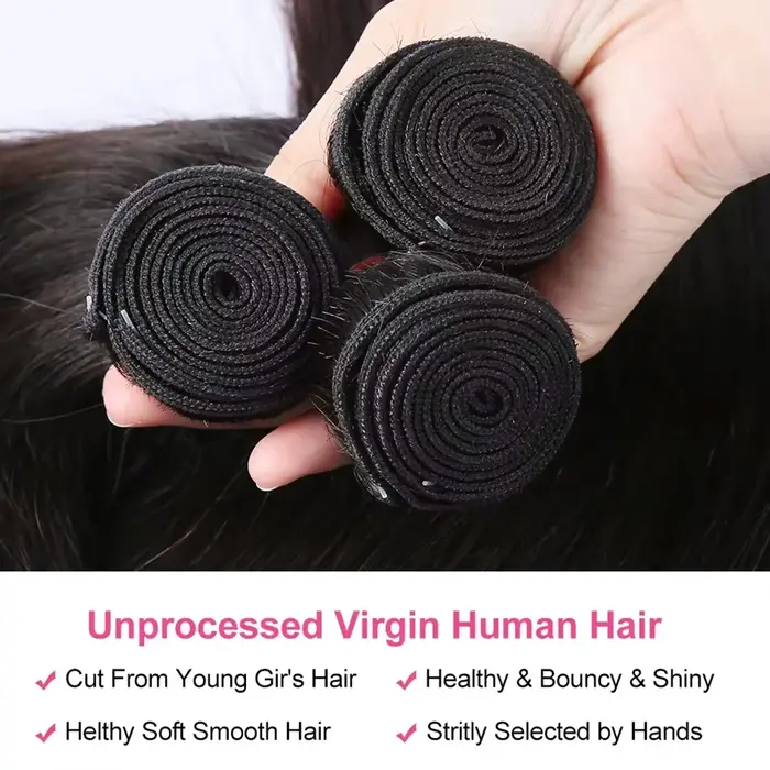 Lot de 3 ou 4 mèches de cheveux humains vierges brésiliens lisses comme des baguettes, 30 à 40 pouce