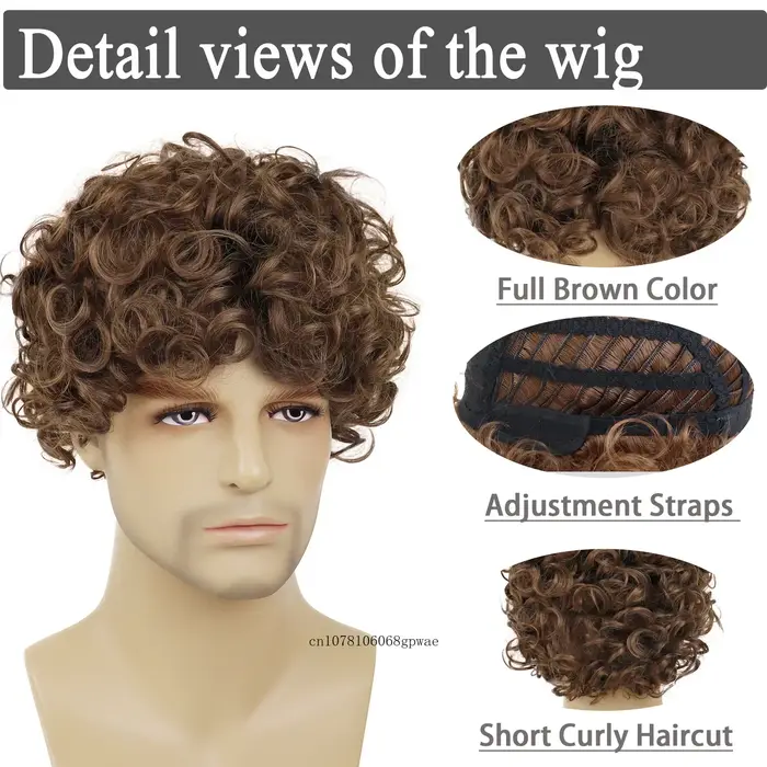Perruque synthétique marron pour hommes