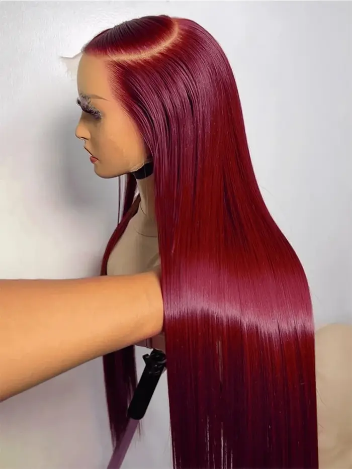 Perruque Lace Front Rouge Bourgogne 99J 13x4 avec Dentelle Transparente
