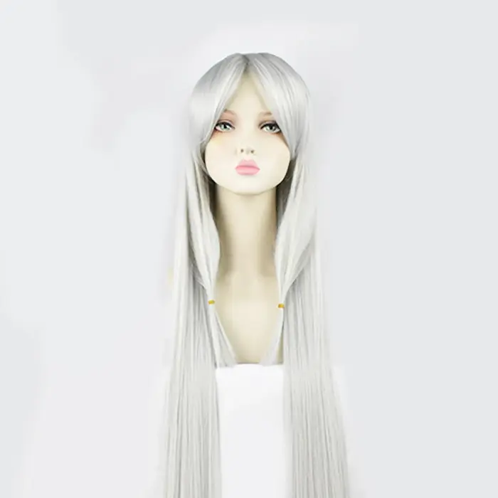 Perruques de cosplay d'anime, perruque synthétique longue blanche argentée, perruque droite avec fra