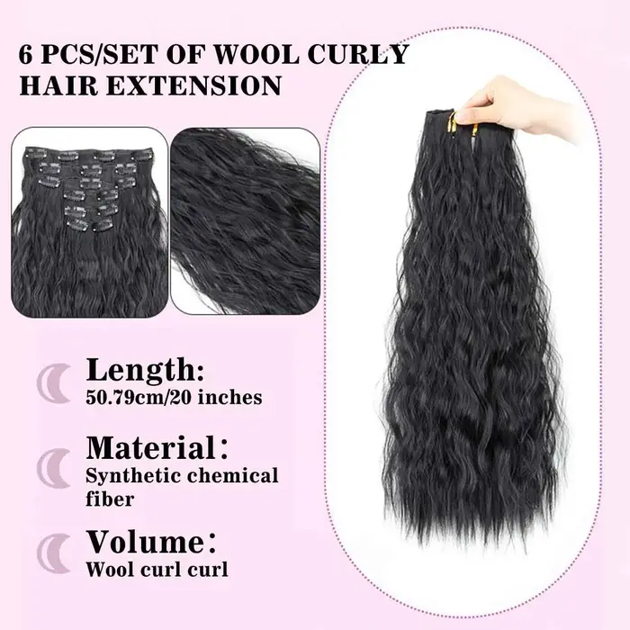 Extensions de cheveux synthétiques ondulées à clipser