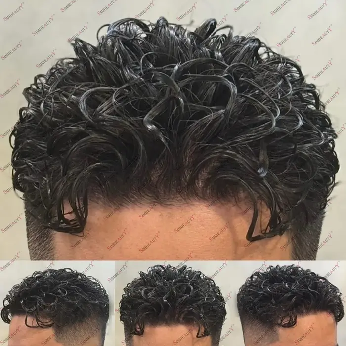 Hommes 26mm naturel bouclés cheveux humains toupet remplacement capillaire prothèse 100% cheveux hum