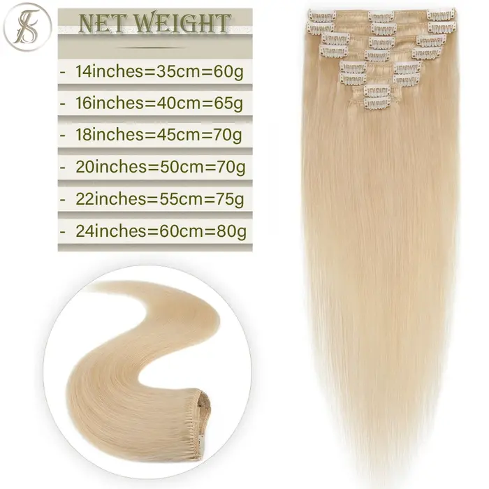 TESS-Extensions de Cheveux Naturels Lisses à réinitialisation, Postiche, Tête Complète, Surbrillance Fine, 50-80g, 8 Pièces/Ensemble