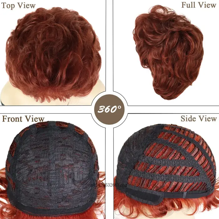 Perruques de cheveux rouges bouclés courts en fibres synthétiques perruque naturelle avec Bang femme