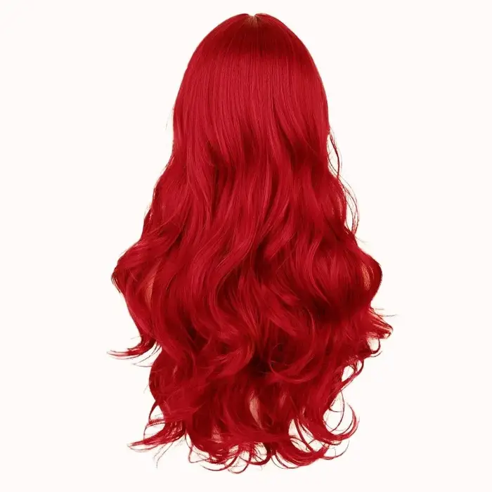 Perruque synthétique ondulée longue bouclée rouge résistante à la chaleur avec frange pour femmes