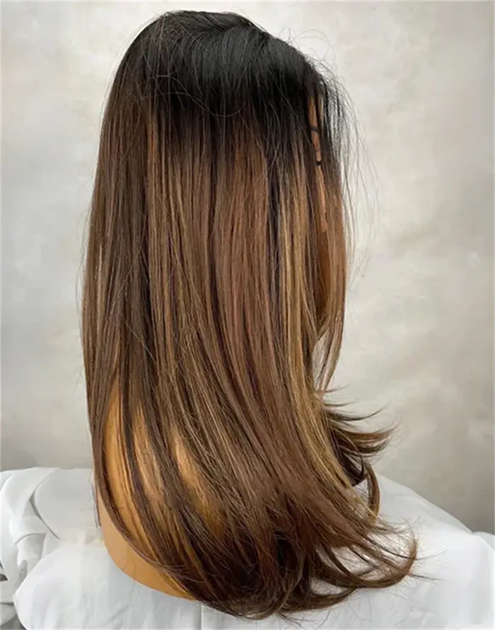 Perruque pour femme de haute qualité, nouvelle perruque synthétique HD Lace Front Ombré Brun Foncé a