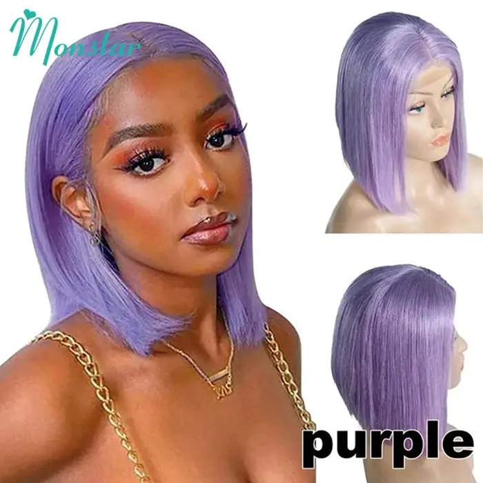 Lilas Bob perruque cheveux humains 13x6 HD dentelle frontale perruque cheveux humains vietnamien bru