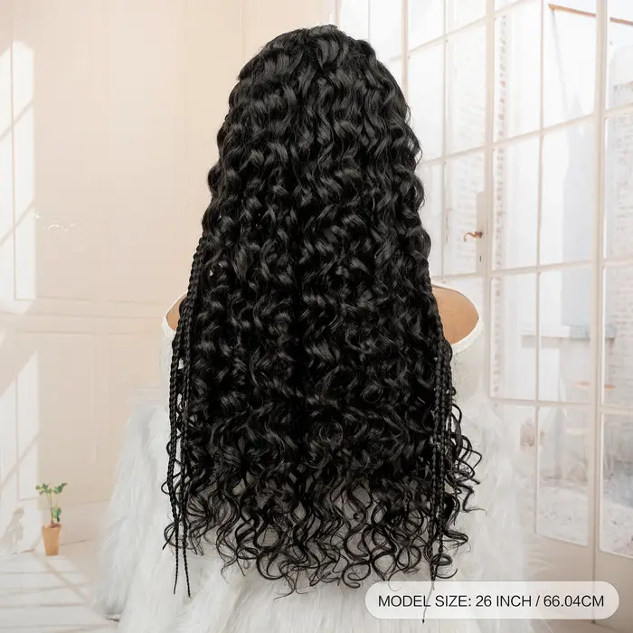 26 pouces synthétique Cornrow tressé perruque 13x6 dentelle frontale bouclés tressage perruque tresses africaines cheveux perruques pour les femmes noires