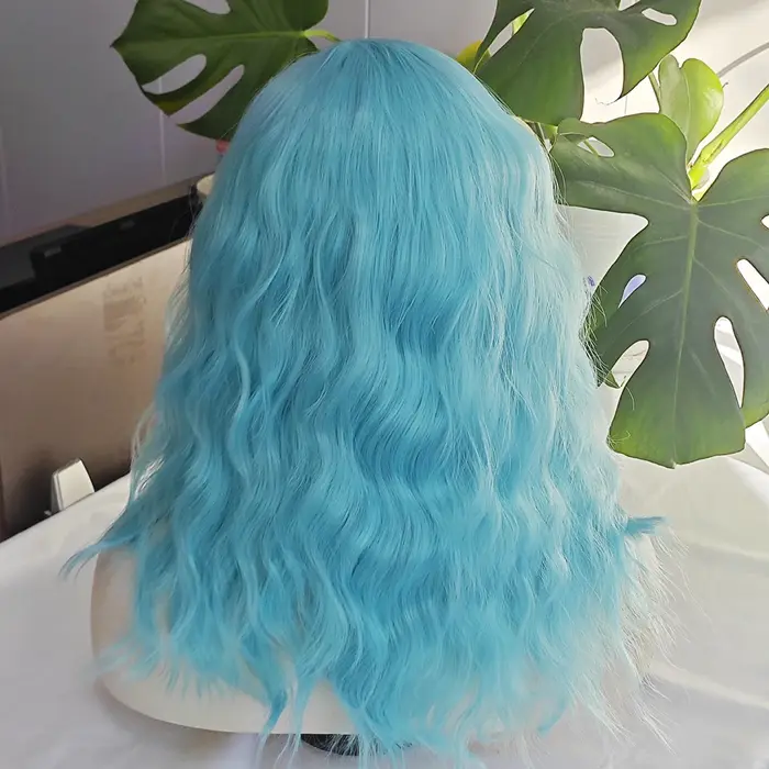 Perruque Lace Front Wig synthétique ondulée bleu ciel, perruque Loose Wave bleu clair pour femmes, Cosplay Makrup, utilisation en Fiber de chaleur, cheveux bleus