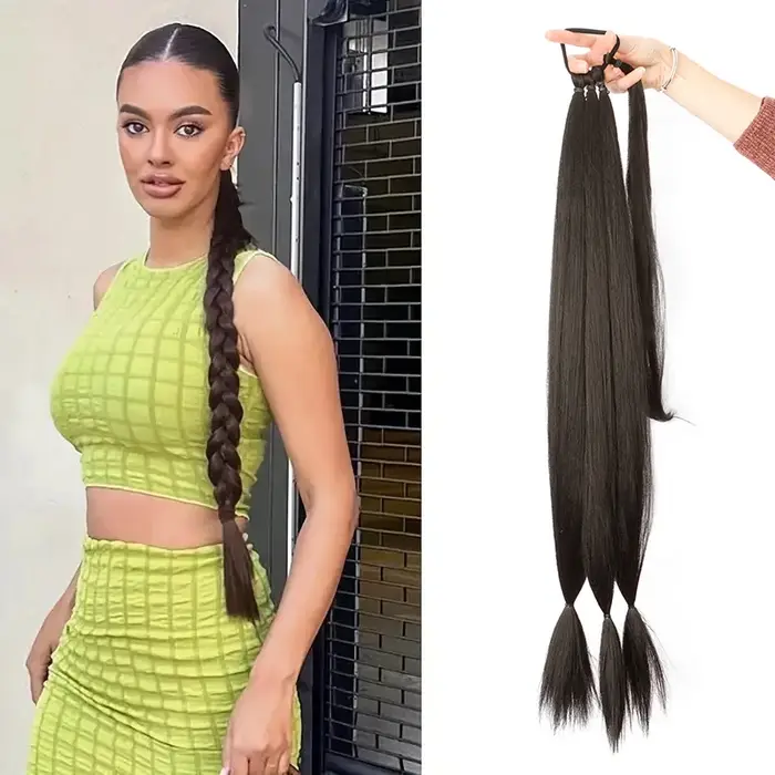 30 pouces synthétique longue droite bricolage pré tresse queue de cheval Extension de cheveux élastique