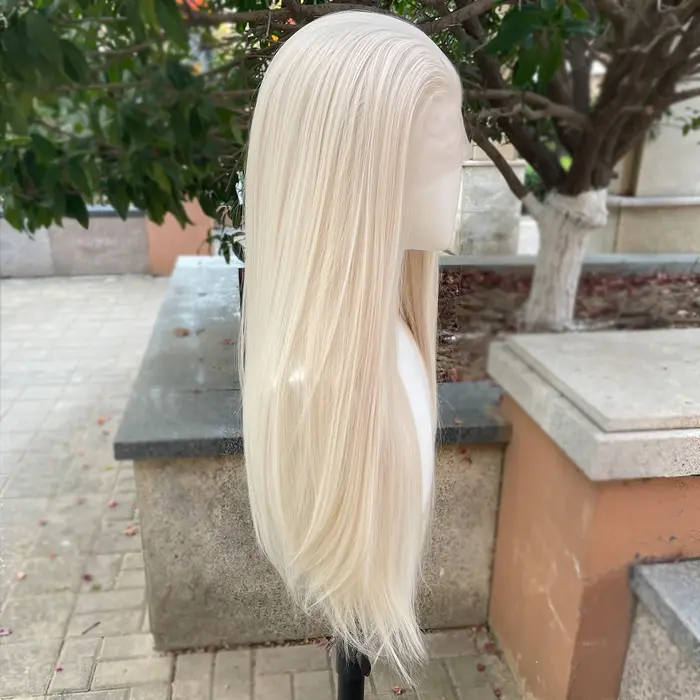 Costume d'elfe style Peak Platinum ‌ Perruques Lace Front Synthétiques Blondes 13x4 pour Femmes