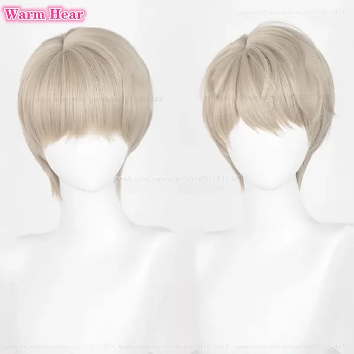 Xavier perruque synthétique jeu court unisexe 30 cm gris clair or/gris Cosplay Anime perruques résistant à la chaleur