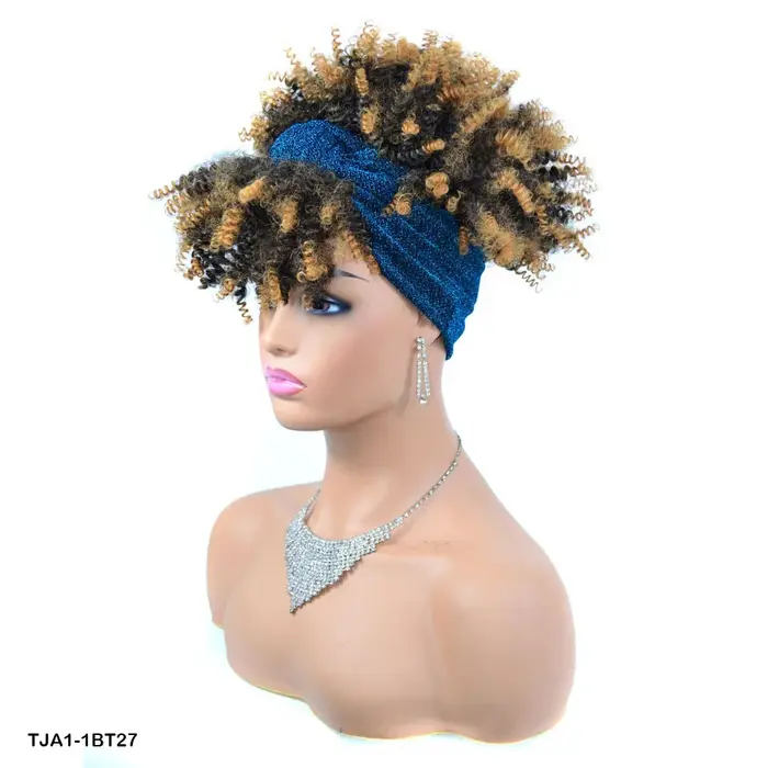 Perruque Afro bouclée Turban multicolore bandeau perruques femmes cheveux courts moelleux avec échar