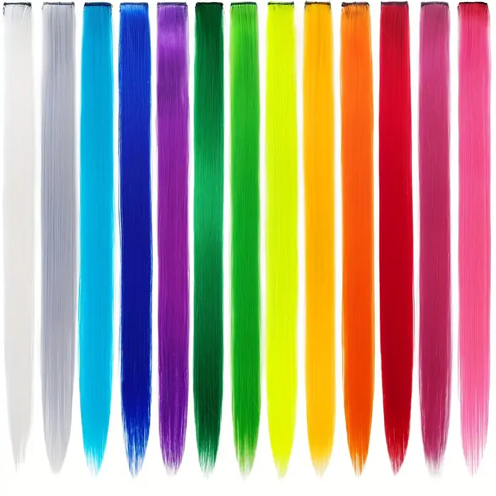 Extensions capillaires synthétiques lisses à clips, 13 couleurs, postiches multicolores Y2K pour fil