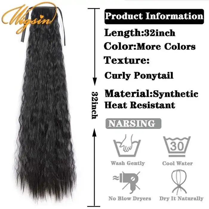 WIGSIN 32 pouces synthétique longue crépus bouclés queue de cheval cordon pince en queue de cheval n