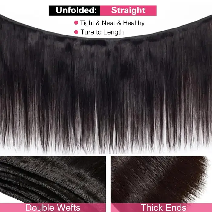 Extensions de cheveux humains brésiliens lisses, 3 mèches avec closure HD 4x4 pré-épilée, couleur no