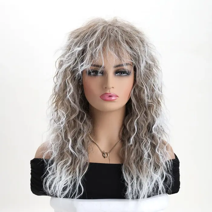 Perruque synthétique longue bouclée Style années 70 et 80 pour femmes