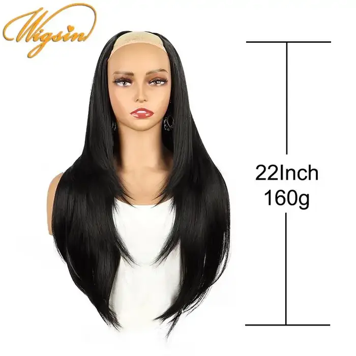 WIGSIN synthétique 55 cm en forme de V couches 4 Clips Extension de cheveux longs raides naturel Invisible postiche perruque pour les femmes