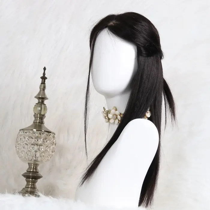 Perruque à base de soie pour femmes, 100% cheveux humains, lisses, dégradés, brun chocolat, 4 couche