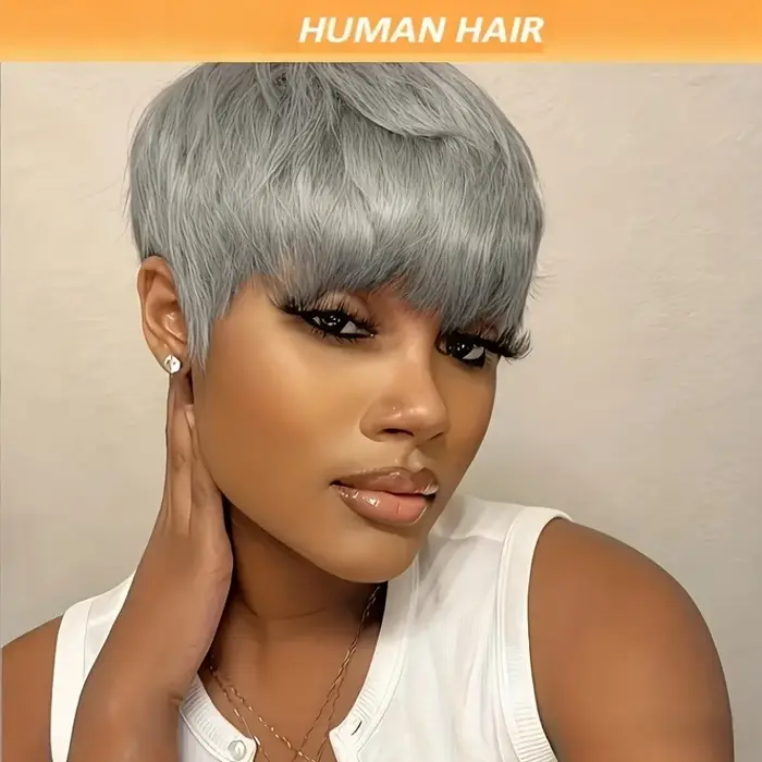 Perruque de cheveux humains brésiliens gris pour femmes