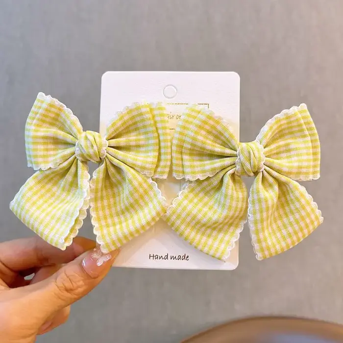 2 pièces pinces à cheveux pour femmes Pack nœud Plaid dentelle polyvalent à la mode mignon doux