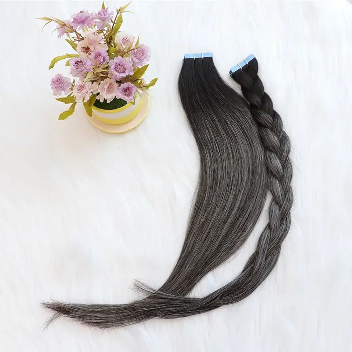 Extensions de Cheveux Humains Lisses Gris Ombré