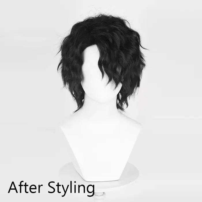 Perruque synthétique courte ondulée noire bouclée pour hommes, perruque de jeu animé Cosplay moelleu