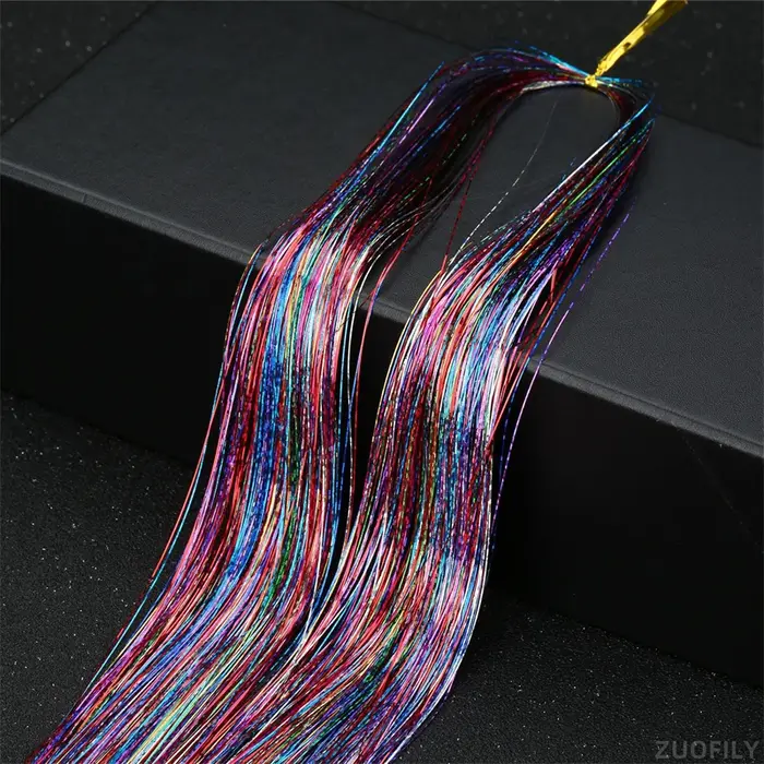 Extensions de cheveux holographiques laser, mèches de cheveux métalliques arc-en-ciel brillantes, pa