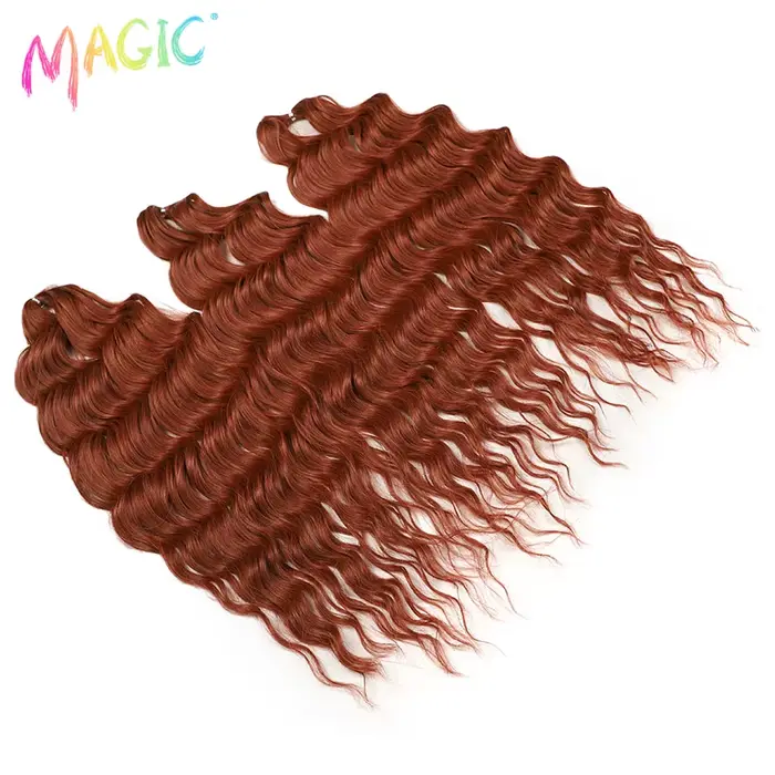 Extensions de cheveux synthétiques ondulés Magic 24 pouces, 3 pièces, rouge cuivre, résistantes à la