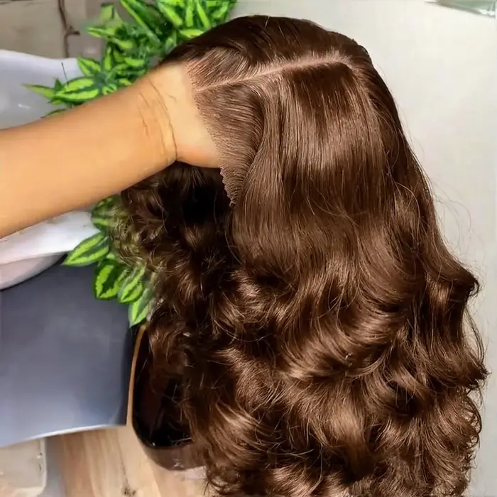 Perruque Bob courte ondulée marron chocolat, cheveux humains sans colle, 13x4 HD, Lace Frontal Wig 1