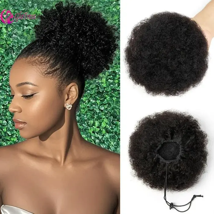 Afro Puff cheveux humains cordon queue de cheval pour les femmes 8 pouces bouclés 100% brésilien vierge Extension