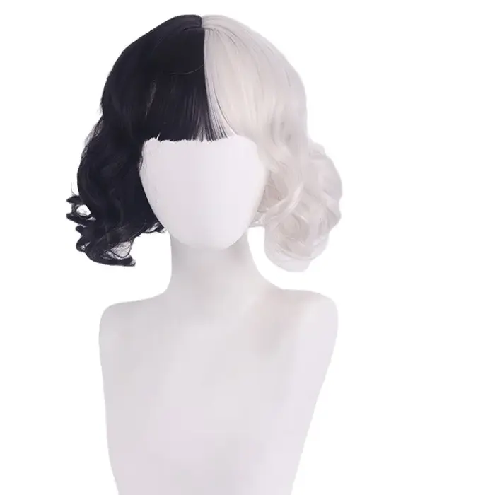 Perruques De Cosplay pour fête d'halloween CRUELLA Deville De Vil